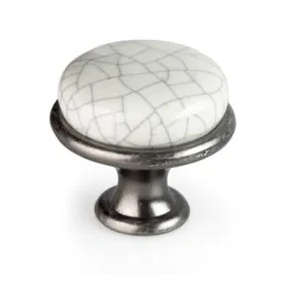 Ručka knopka LUNAS / Starosrebro - ispucana keramika