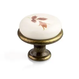 Ručka gumb LUNAS / Antikni mesing - motiv smeđi cvijet