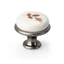 Ručka knopka LUNAS / Starosrebrna - motiv smeđi cvijet