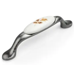 Ručka LUNAS / Starosrebrna - motiv smeđi cvijet