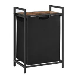 Košara za rublje METALO UNO / Crna + smeđe drvo