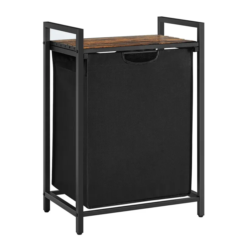 Košara za rublje METALO UNO / Crna + smeđe drvo