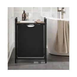 Košara za rublje METALO UNO / Crna + smeđe drvo