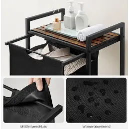 Košara za rublje METALO UNO / Crna + smeđe drvo