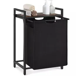 Košara za rublje METALO UNO / Crna + smeđe drvo