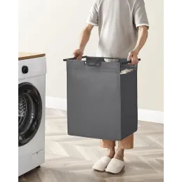 Košara za rublje METALO UNO / Crna + Antracit drvo