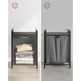 Košara za rublje METALO UNO / Crna + Antracit drvo