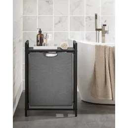 Košara za rublje METALO UNO / Crna + Antracit drvo