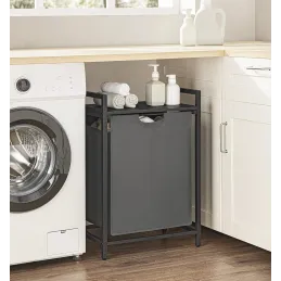 Košara za rublje METALO UNO / Crna + Antracit drvo