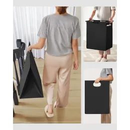 Košara za rublje METALO UNO / Crna + Antracit drvo