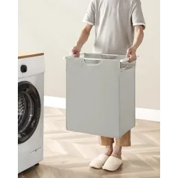 Košara za rublje METALO UNO / Bijela + bijelo drvo