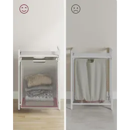 Košara za rublje METALO UNO / Bijela + bijelo drvo