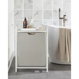 Košara za rublje METALO UNO / Bijela + bijelo drvo