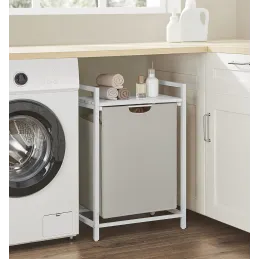 Košara za rublje METALO UNO / Bijela + bijelo drvo