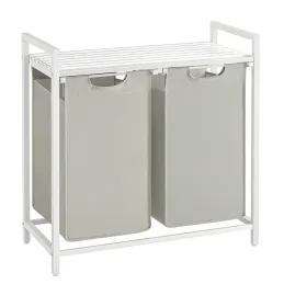 Košara za rublje METALO DUO / Bijela + bijelo drvo