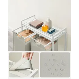 Košara za rublje METALO DUO / Bijela + bijelo drvo