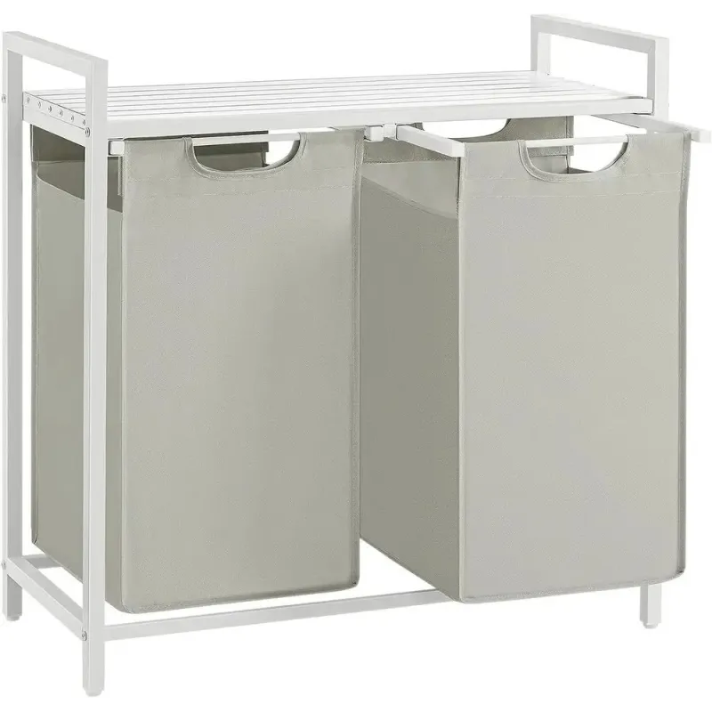 Košara za rublje METALO DUO / Bijela + bijelo drvo