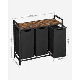 Košara za rublje METALO TRIO / Crna + smeđe drvo