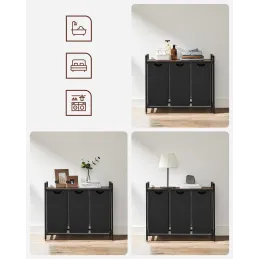 Košara za rublje METALO TRIO / Crna + smeđe drvo