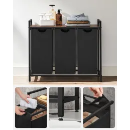 Košara za rublje METALO TRIO / Crna + smeđe drvo