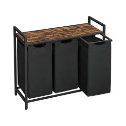 Košara za rublje METALO TRIO / Crna + smeđe drvo