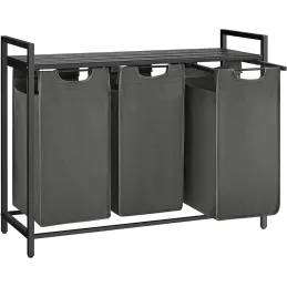 Košara za rublje METALO TRIO / Crna + antracit drvo