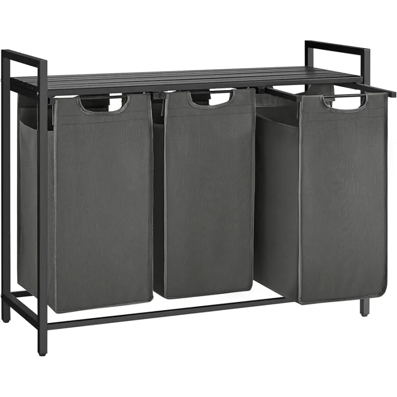 Košara za rublje METALO TRIO / Crna + antracit drvo