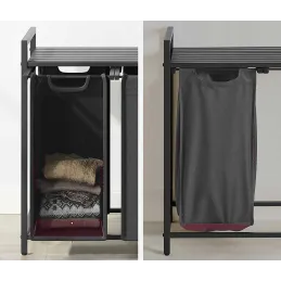 Košara za rublje METALO TRIO / Crna + antracit drvo