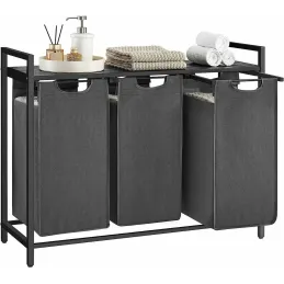 Košara za rublje METALO TRIO / Crna + antracit drvo