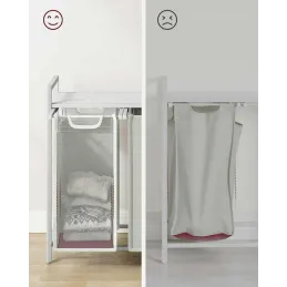 Košara za rublje METALO TRIO / Bijela + bijelo drvo