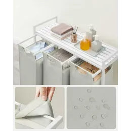 Košara za rublje METALO TRIO / Bijela + bijelo drvo