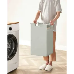 Košara za rublje METALO TRIO / Bijela + bijelo drvo