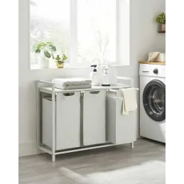 Košara za rublje METALO TRIO / Bijela + bijelo drvo