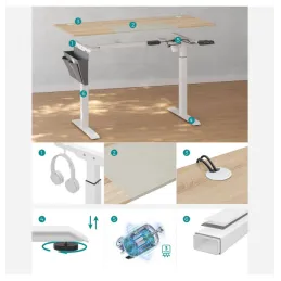 Električni podesivi stol GARDO 1400 x 600 / Bijela - Hrast sonoma