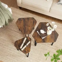 Set 3 konferencijska stolića LUVERO / Crna mat - vintage drvo