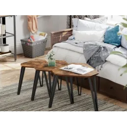 Set 3 konferencijska stolića LUVERO / Crna mat - vintage drvo