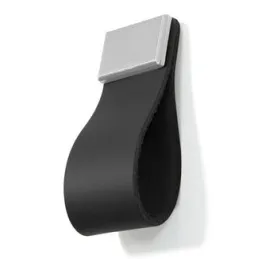 Kožna ručkica knopka DALLAS / Crna koža - aluminijski završetak