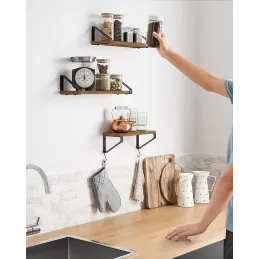 Set 3 komada polica REGALO Shelf / Crna mat - vintage drvo