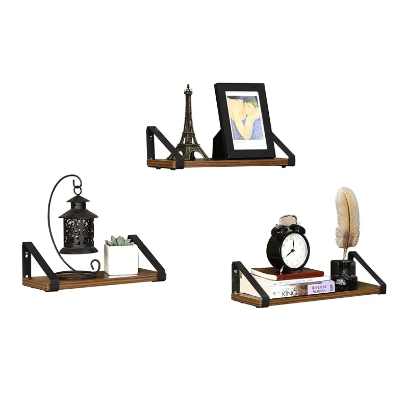 Set 3 komada polica REGALO Shelf / Crna mat - vintage drvo