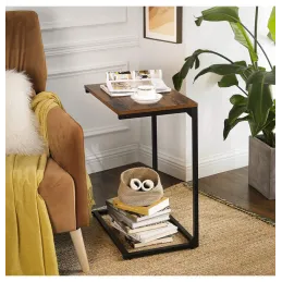 Bočni stolić KATANA / Crna mat - vintage drvo