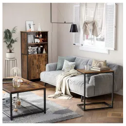 Bočni stolić KATANA / Crna mat - vintage drvo