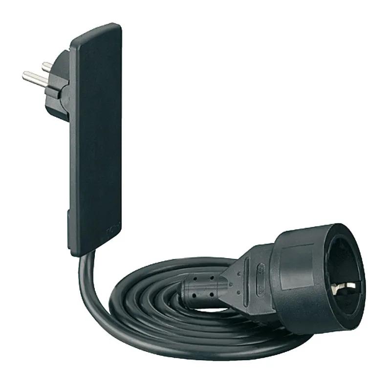 Produžni priključak ravni SLIM SCHUKO / Crna mat