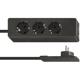 Produžni utikač 3x 230 V s ravnim SLIM SCHUKO priključkom / Crna mat