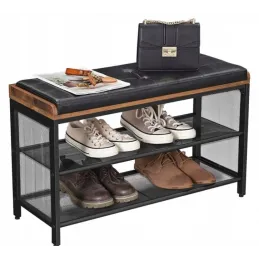 Stalak za cipele s taburetom CASSA / Crna mat