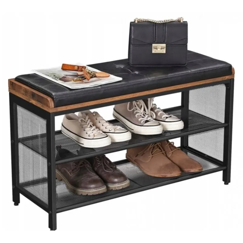 Stalak za cipele s taburetom CASSA / Crna mat