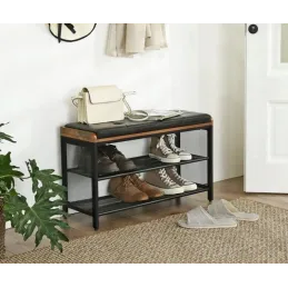 Stalak za cipele s taburetom CASSA / Crna mat