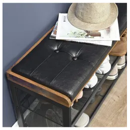 Stalak za cipele s taburetom CASSA / Crna mat