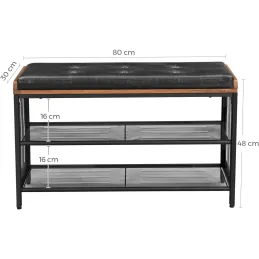 Stalak za cipele s taburetom CASSA / Crna mat