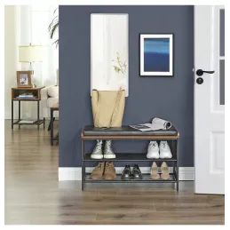 Stalak za cipele s taburetom CASSA / Crna mat