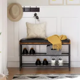 Stalak za cipele s taburetom CASSA / Crna mat